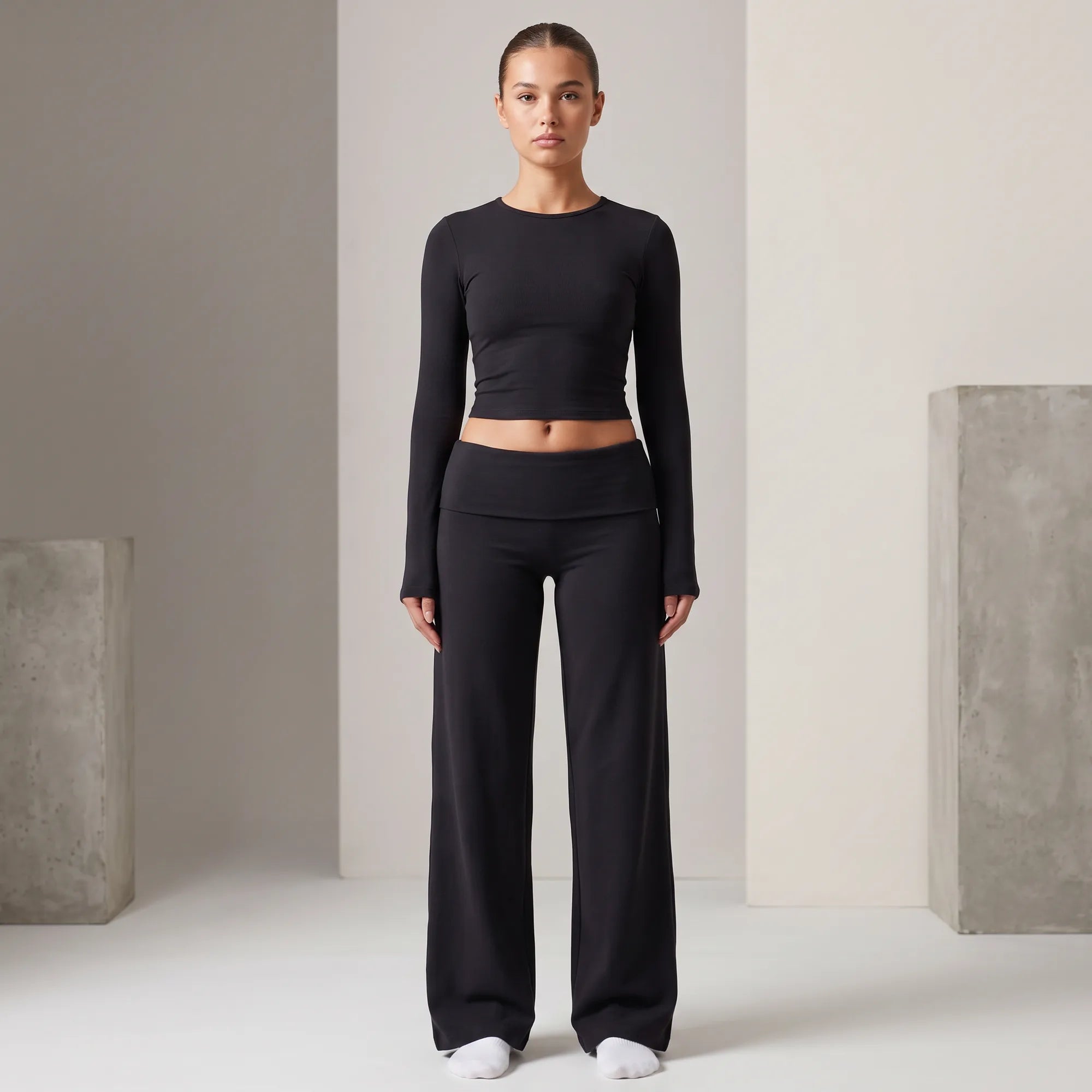 Black Calma high-waisted straight-leg trouser, front view