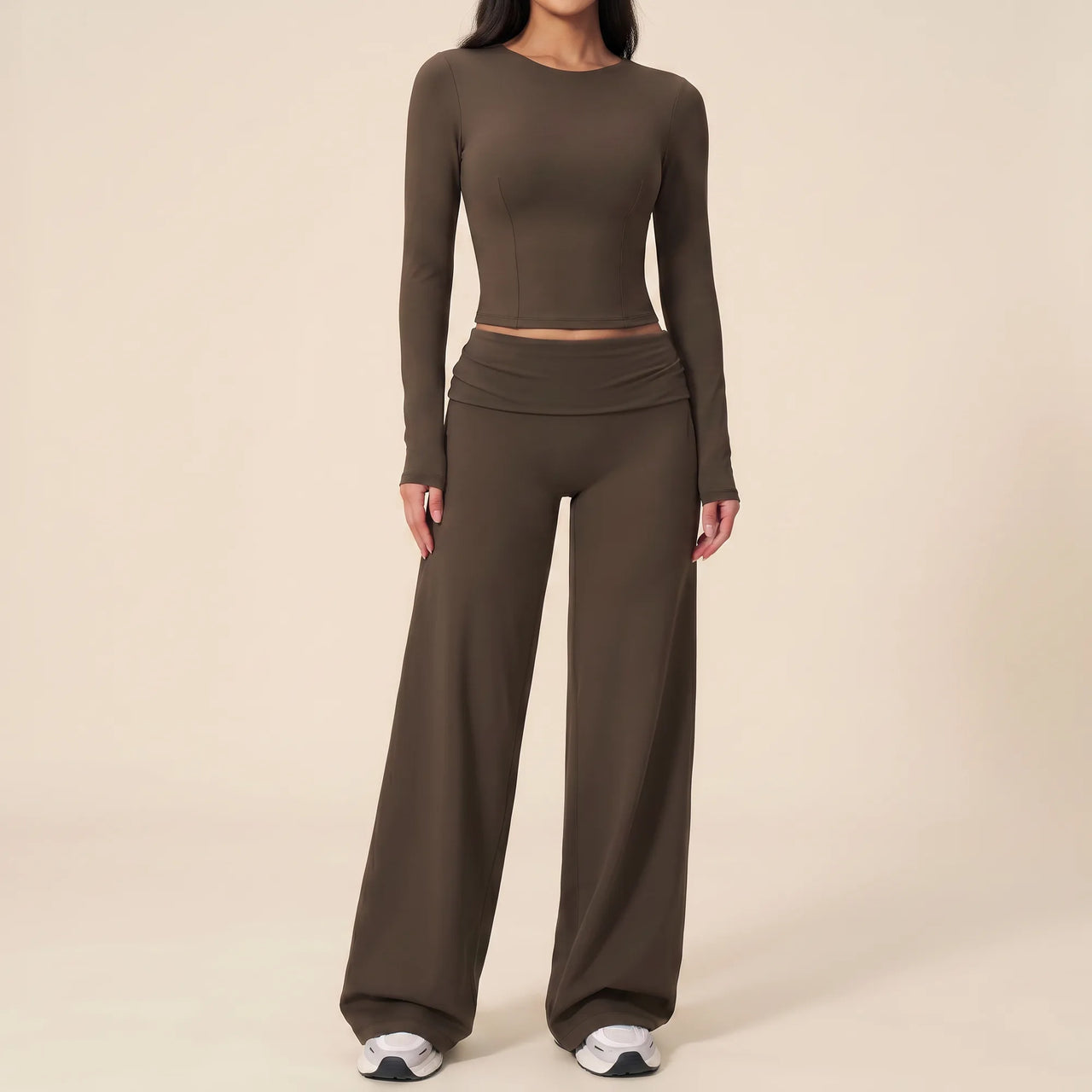Espresso Calma high-waisted straight-leg trouser, front view