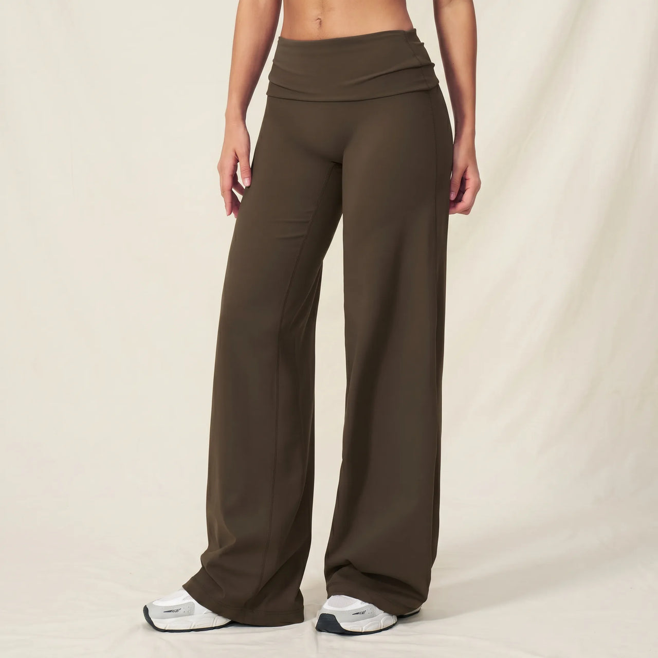 Espresso Calma high-waisted straight-leg trouser, foldover waistband detail