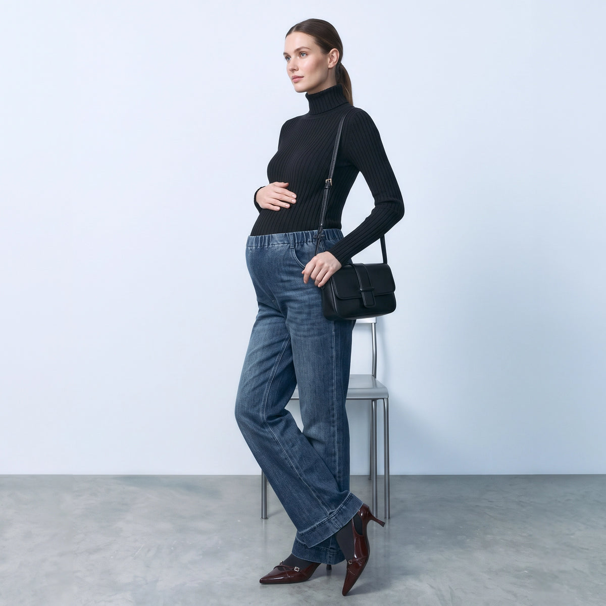 Cropped Flared Maternity Jeans