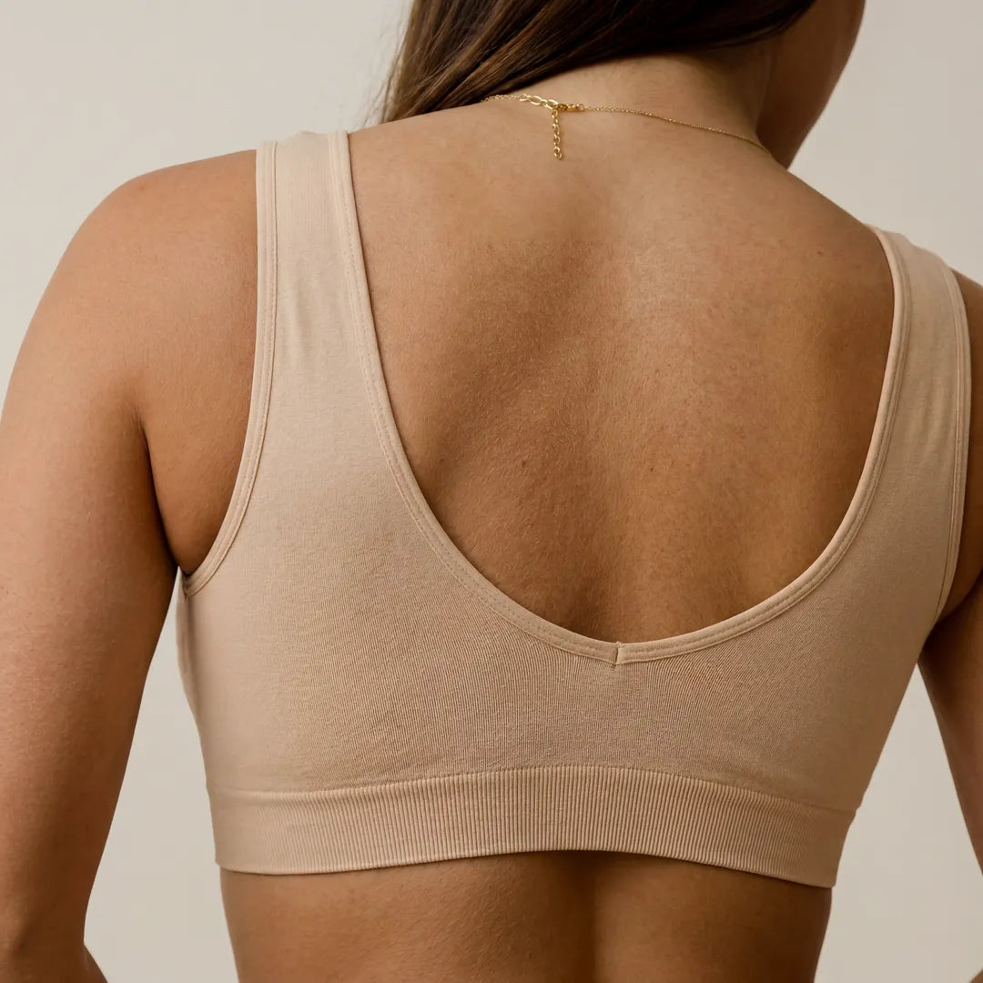 Nude nursing bra wide comfort straps, back view