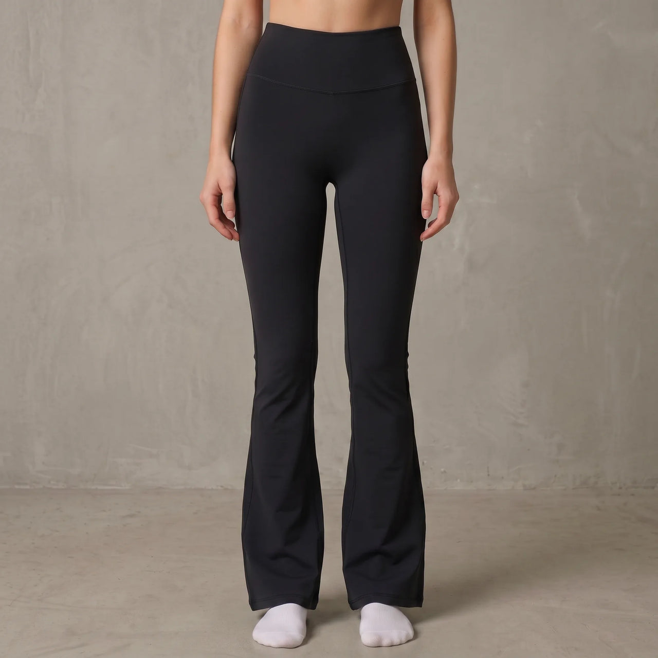 Black Florecer high-waisted flare legging, front view