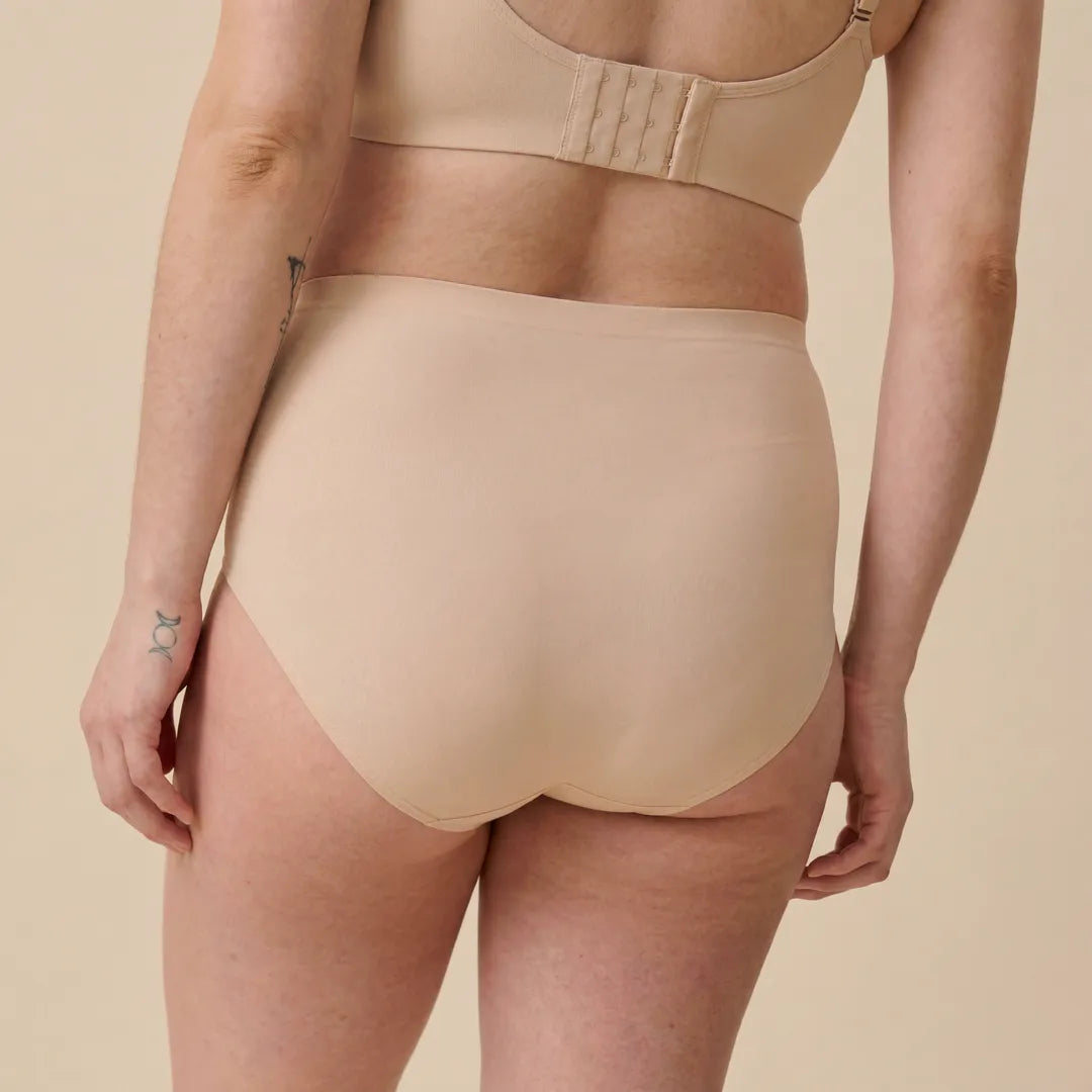 Nude maternity seamless brief high-rise belly support, back view