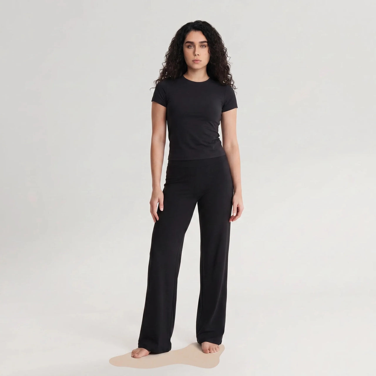Black Pulso high-waisted wide-leg postpartum trouser, front view
