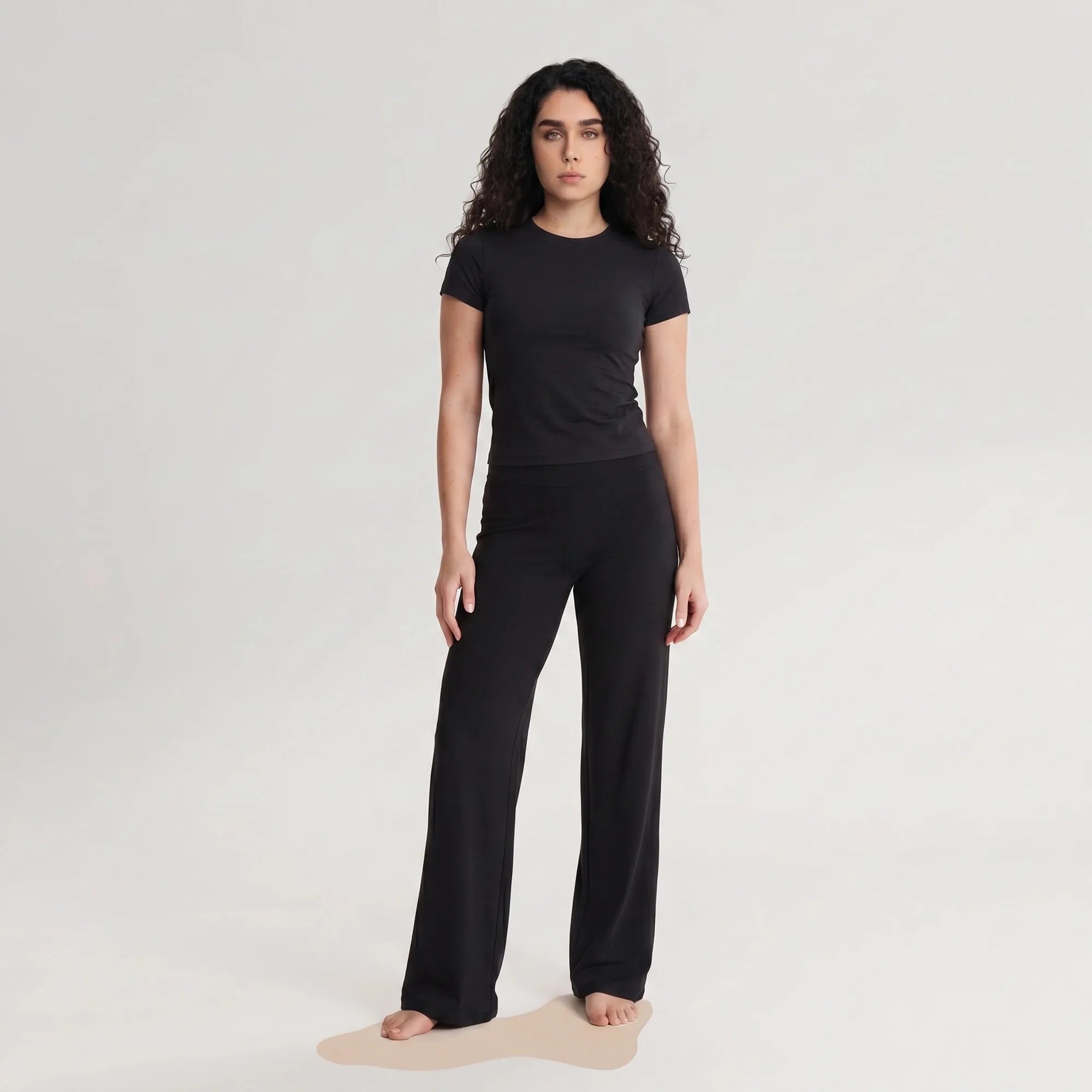 Black Pulso high-waisted wide-leg postpartum trouser, front view
