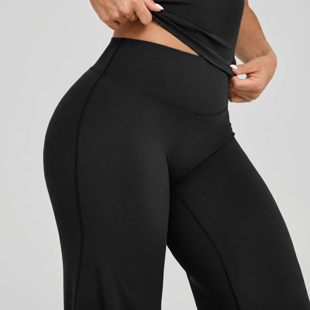 Black Pulso high-waisted wide-leg postpartum trouser, high snatched waistband detail