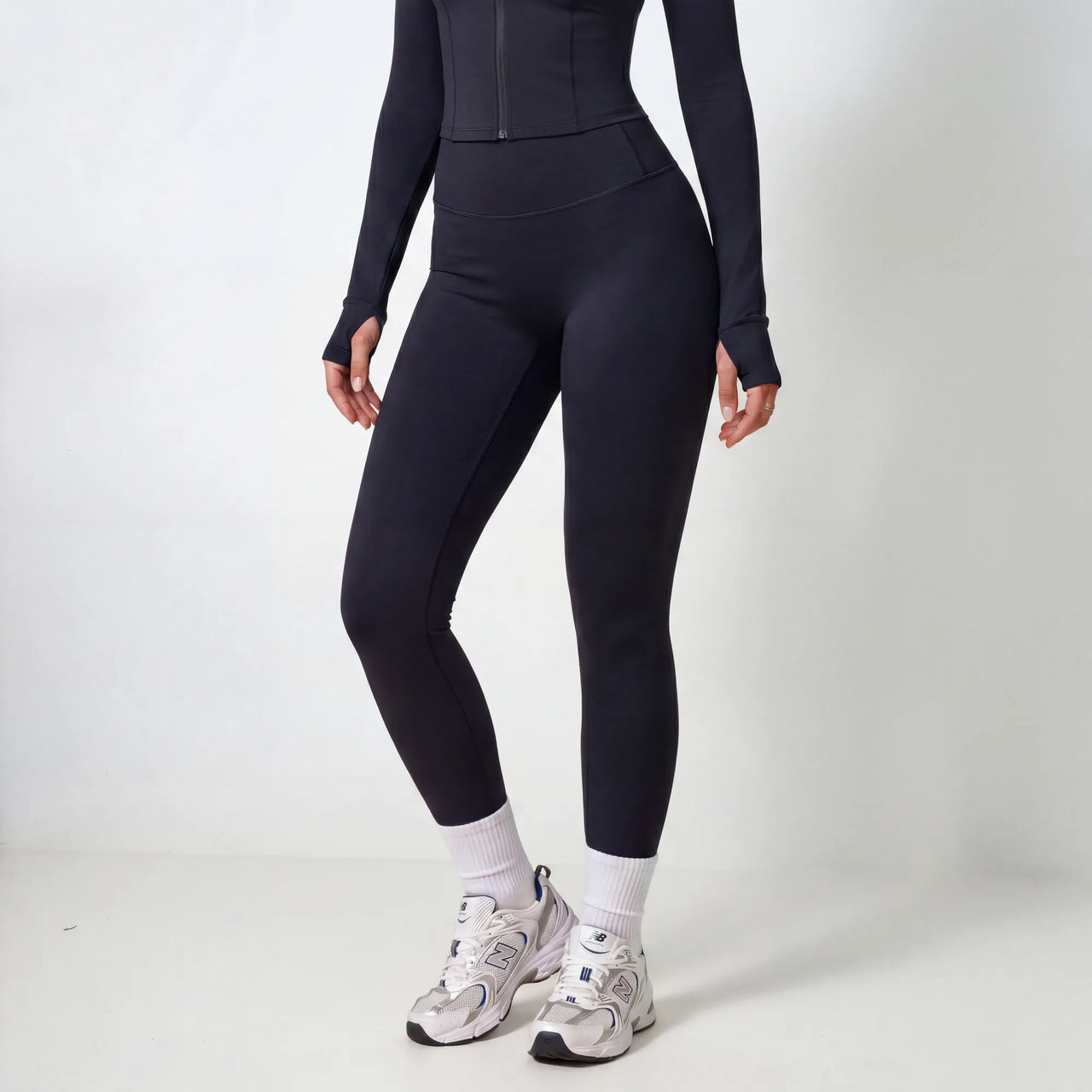 Black Retorno high-waisted postpartum legging, front view
