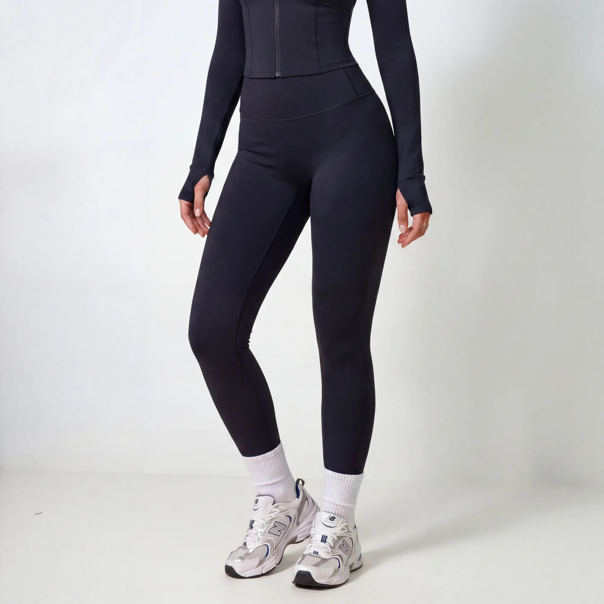 Black Retorno high-waisted postpartum legging, front view
