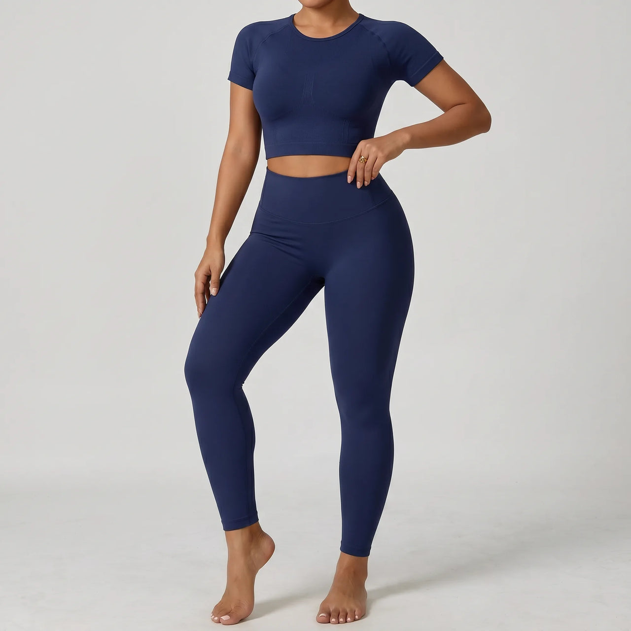 Navy Retorno high-waisted postpartum legging, front view