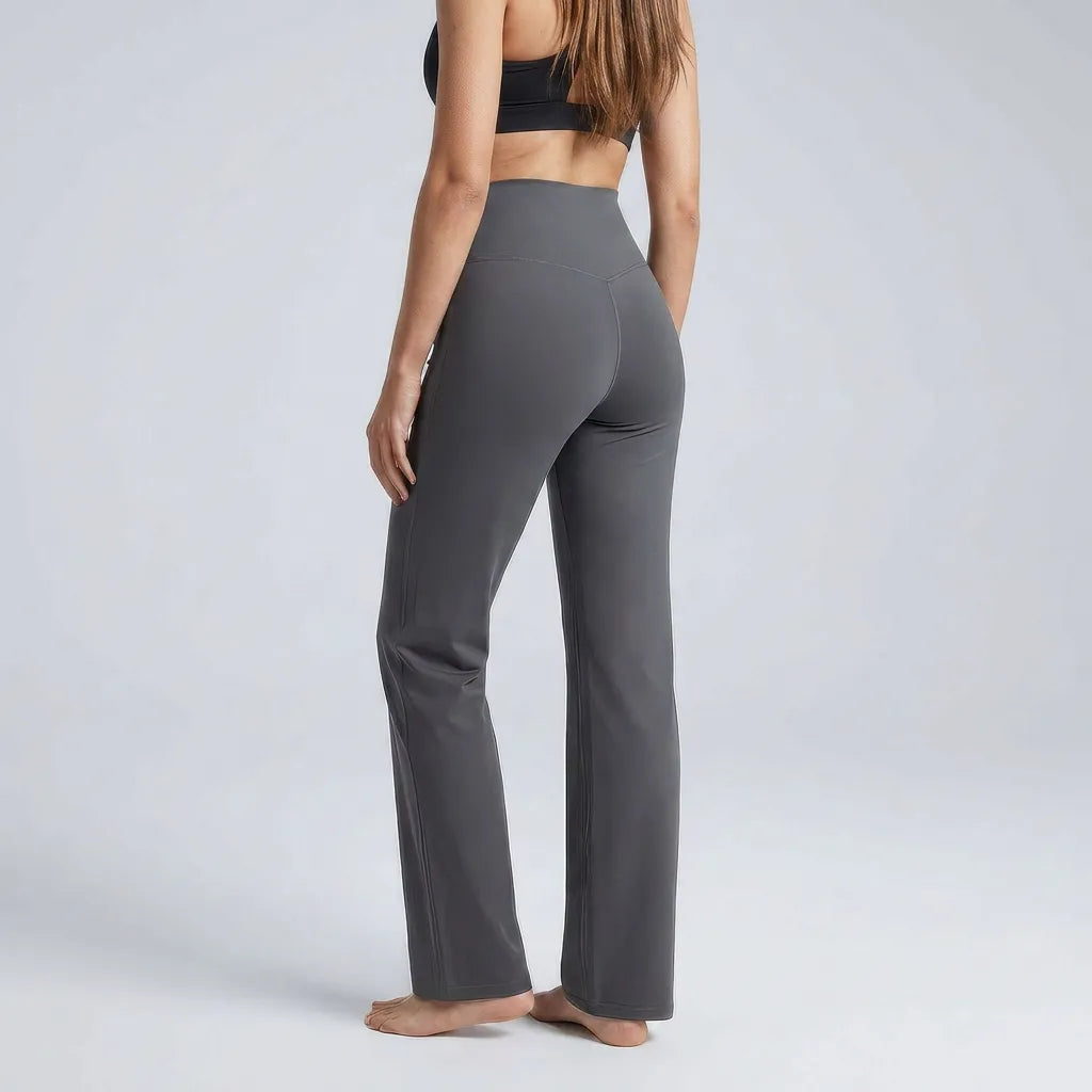 Charcoal seamless yoga trousers back view, full length